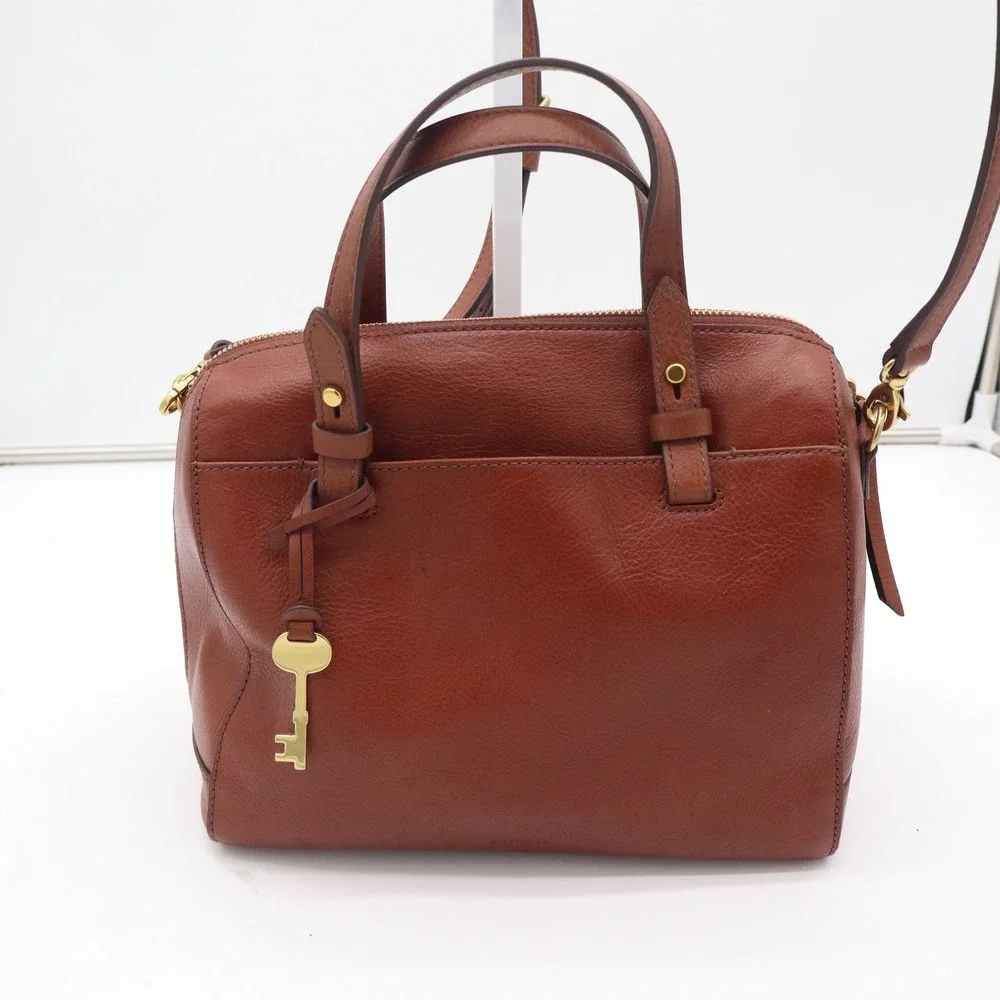 Fossil Rachel Satchel Brown Leather Crossbody Bag New